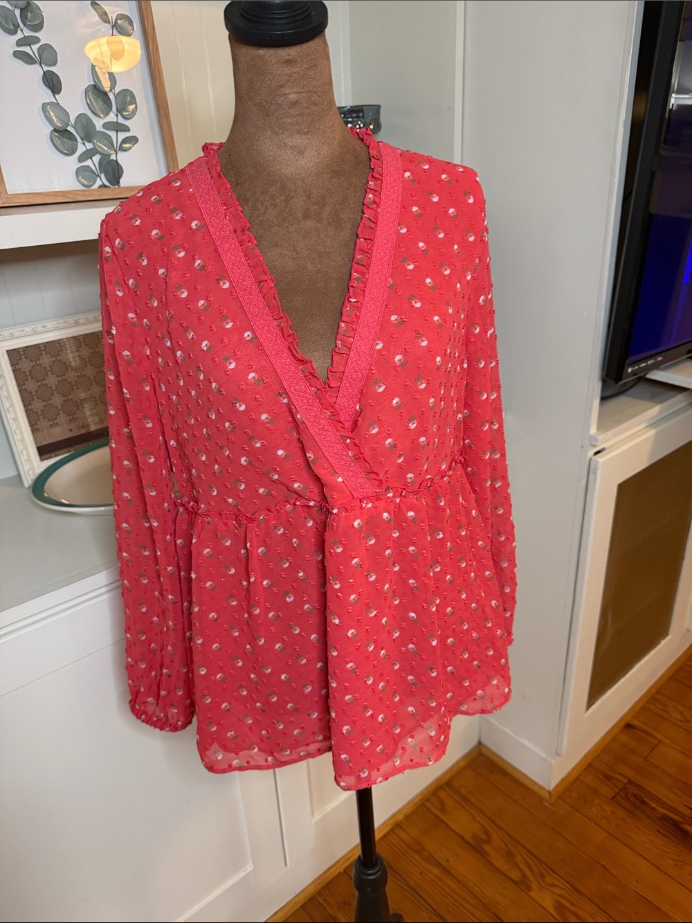 Matilda Jane Coral Red Ruffled V-Neck Peplum Blouse